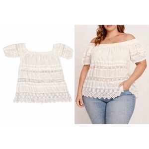 Free People Jen's Pirate Booty L Oversized 28" PTP Cream Lace Boho Off Shoulder